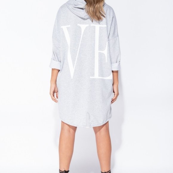 Grey Love Logo Zip Front Oversized Hoodie Dress - Picture 6 of 12